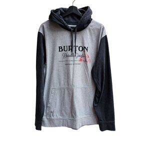 Burton Mens Hoodie Gray & Black Long Sleeve Pullover, Burton Graphic, Size XL